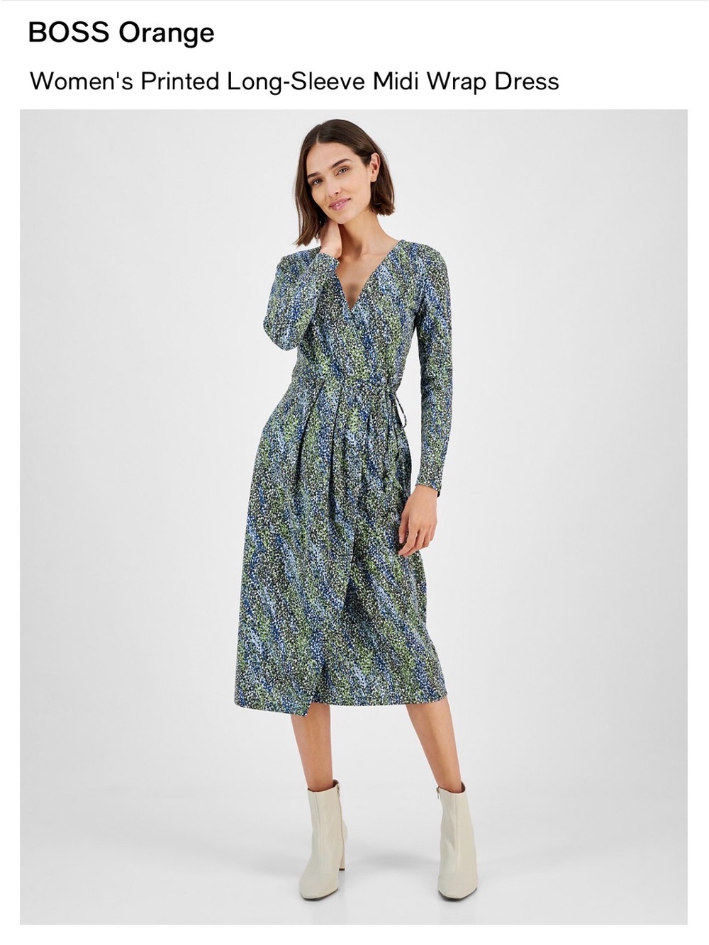 BOSS Orange Women's Printed Long-Sleeve Midi Wrap Dress